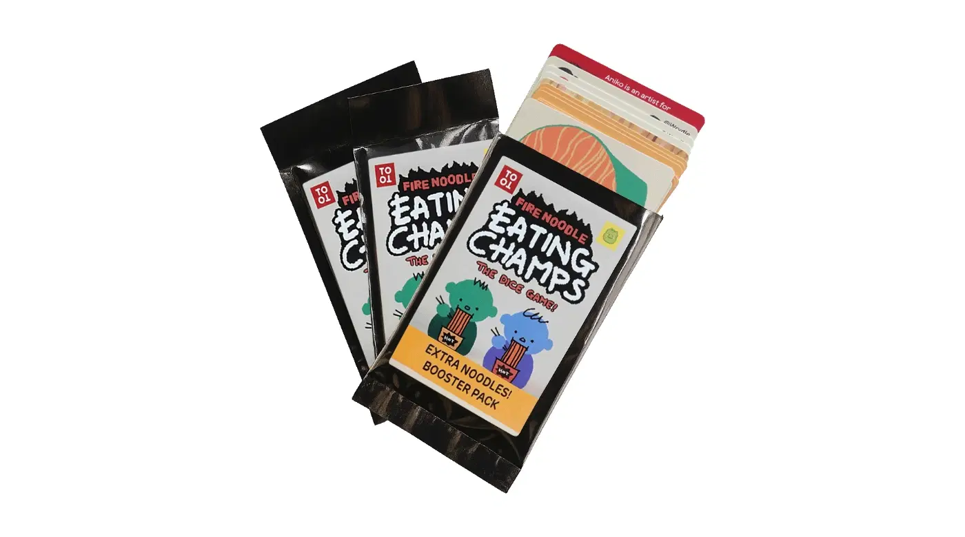 Booster packs for TCG Fire Noodle Eating Champs.